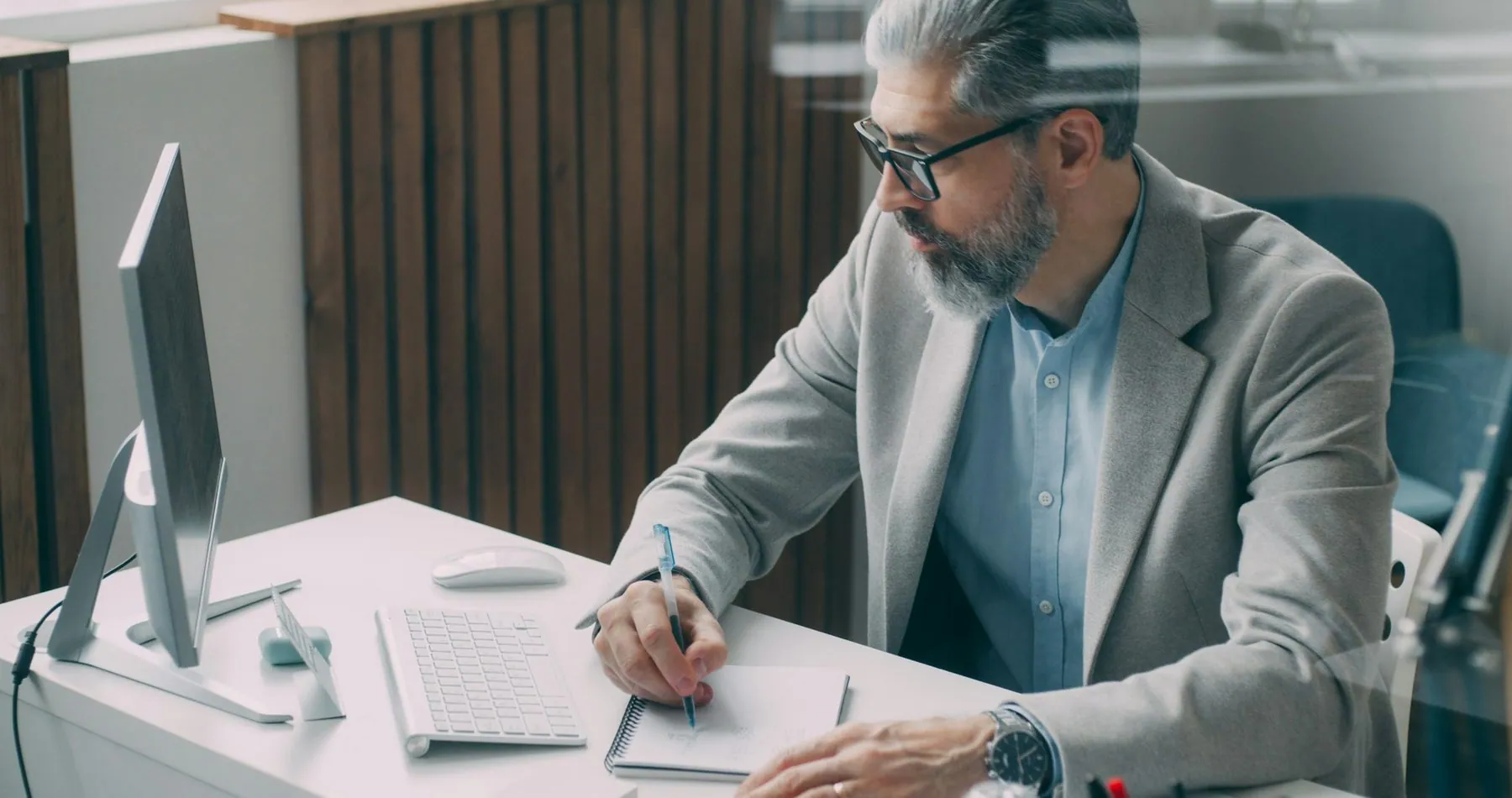 Experienced businessman doing research